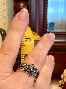 Sundance Oxidized Silver Floral Stack Ring Size 8